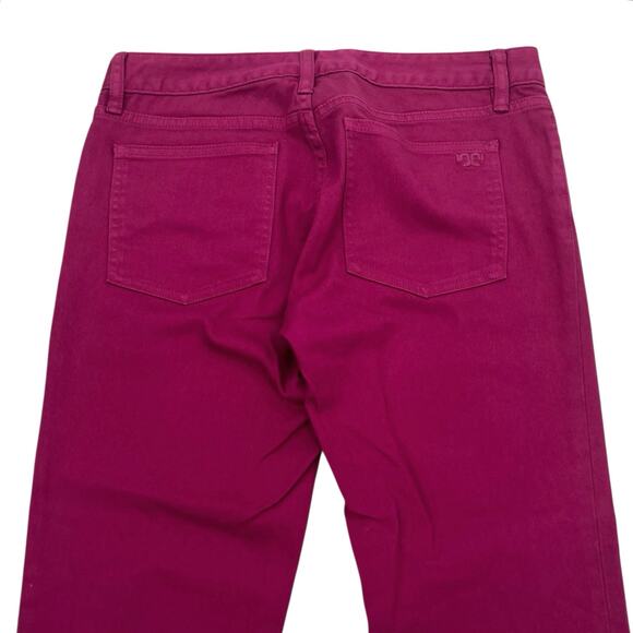 Tory Burch Alexa Cropped Skinny women’s fushia golden buttons jeans pants - Picture 8 of 14